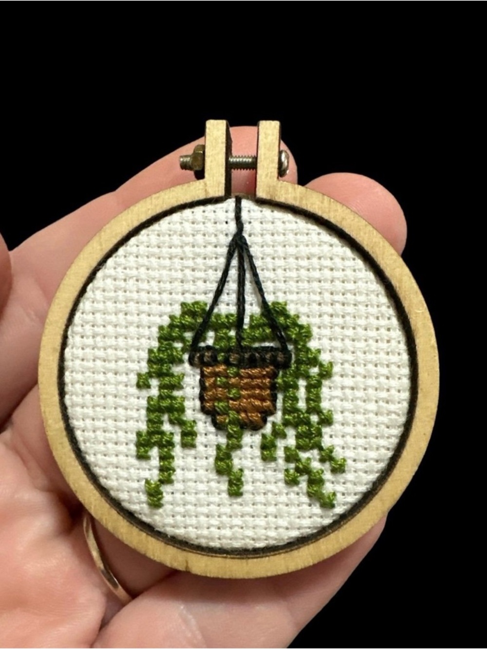 Hanging Plant Cross stitch magnet handmade
